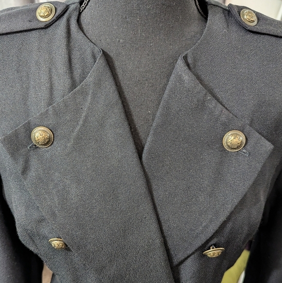 Vintage 80s Black Military Blazer Gold Buttons Power Suit Jacket Structured - Picture 15 of 16